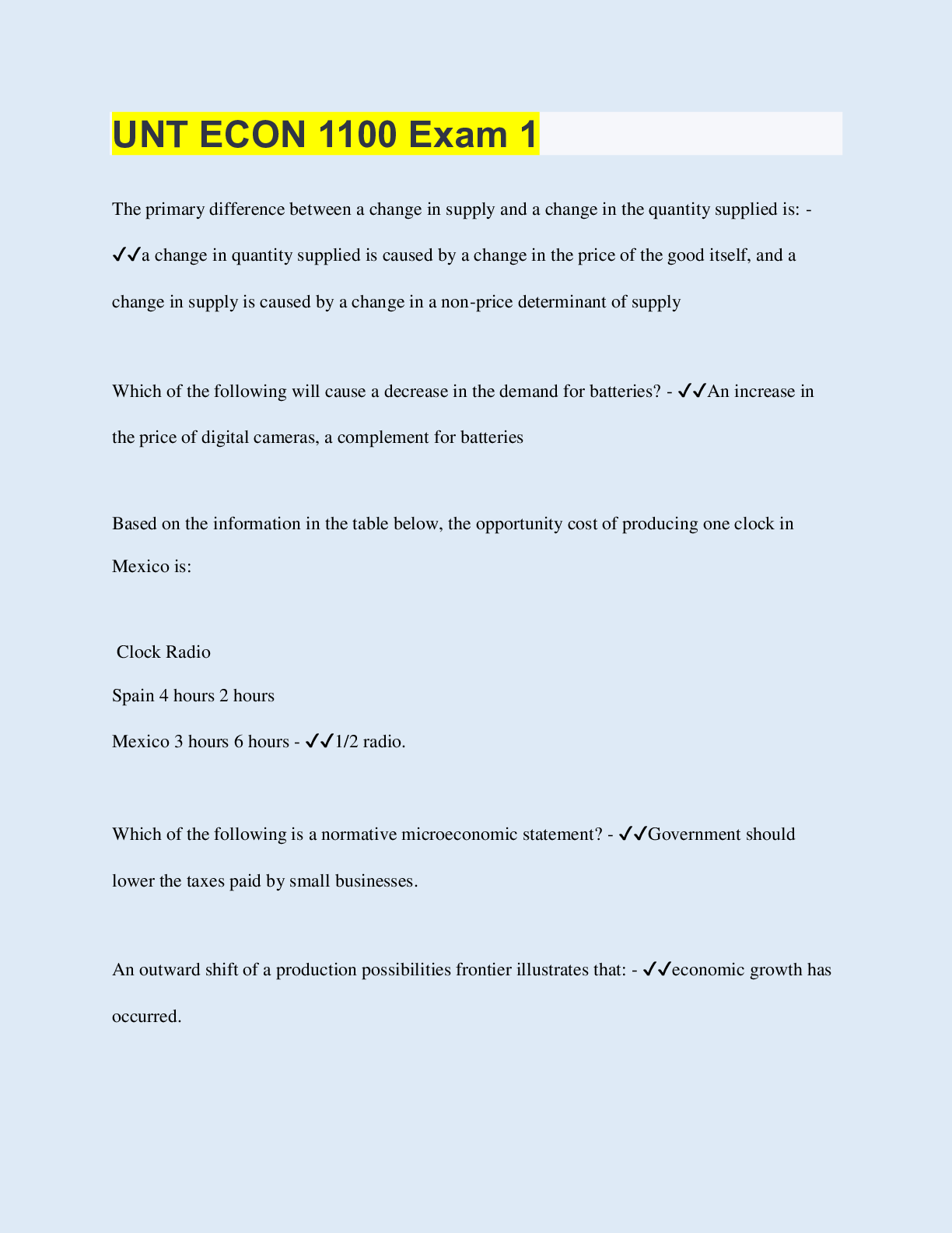 Preview image of UNT ECON 1100 Exam 1 document